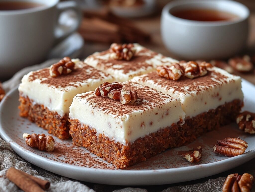 Served Carrot Cake Bars with Tea