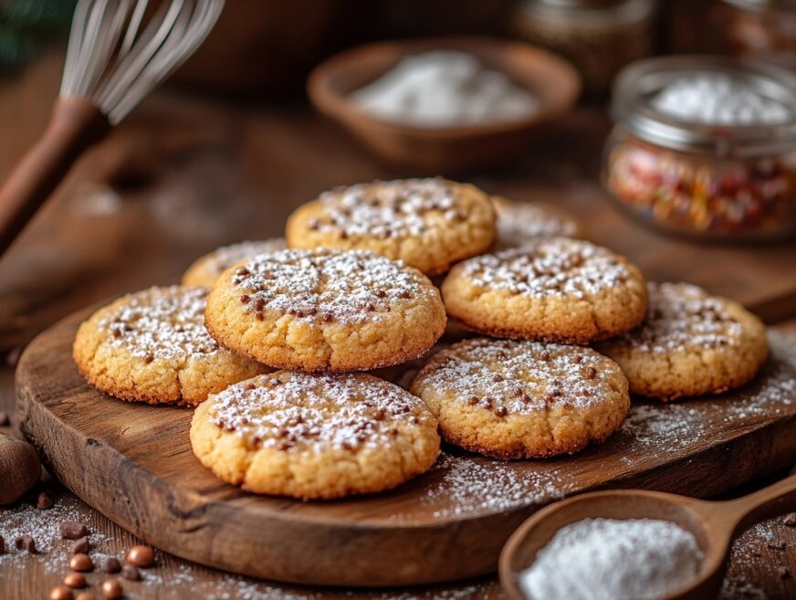 Freshly baked Cool Whip cookies with powdered sugar