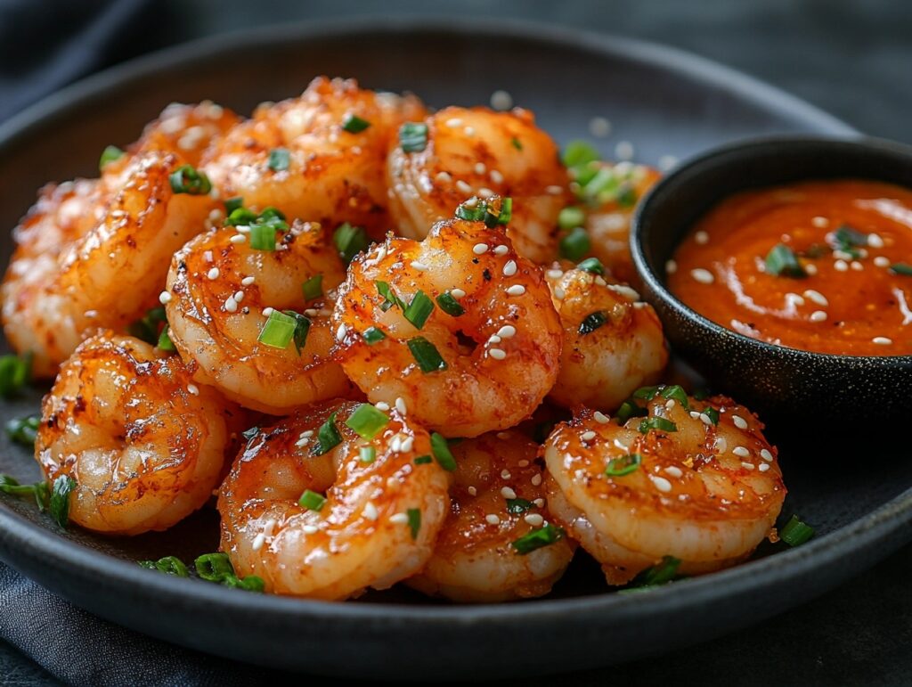 Bang Bang Shrimp coated in a creamy sauce, served with extra dipping sauce