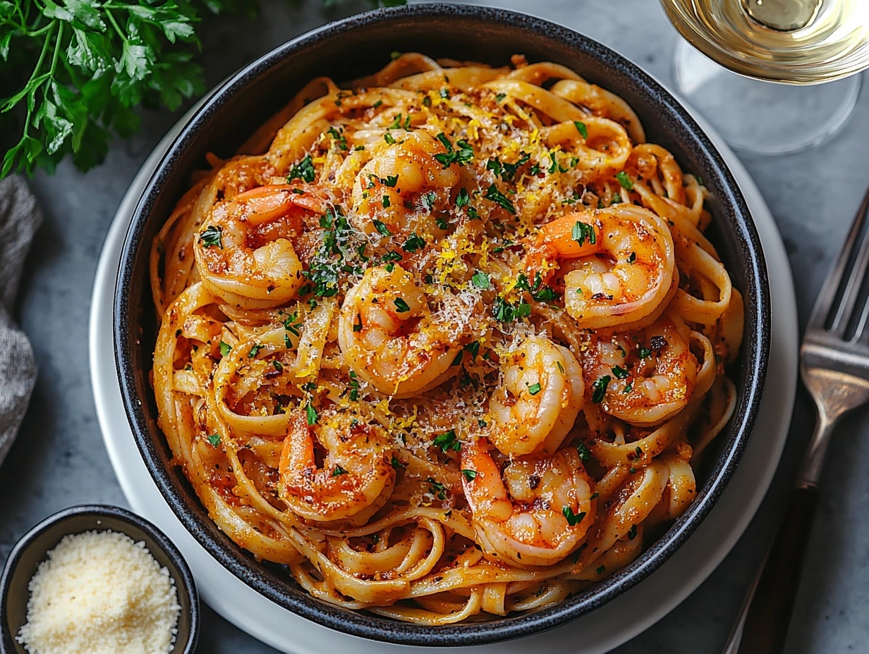 shrimp garlic recipe butter with parsley and lemon zest.

