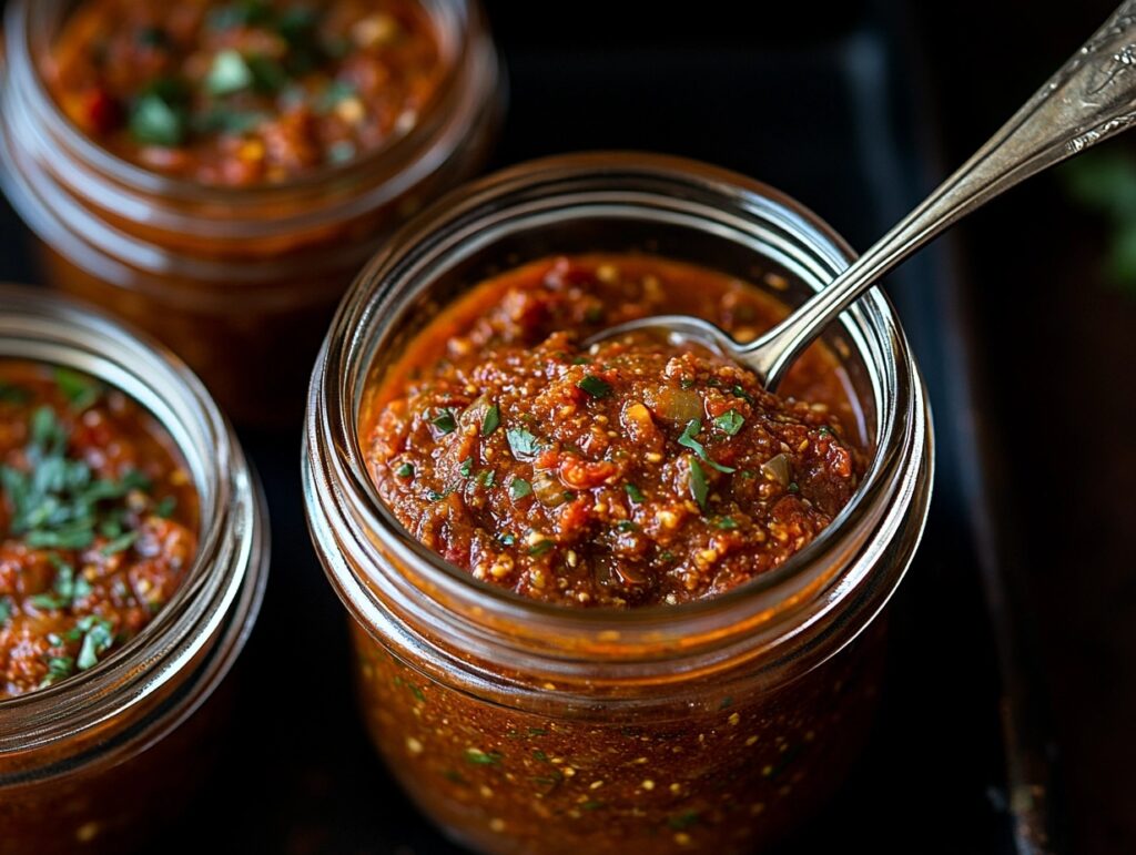 Step-by-step images of making homemade taco sauce.