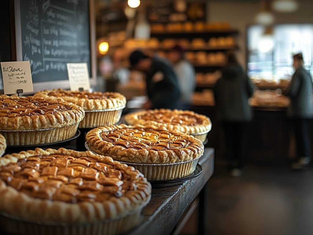 Bakery with sweet potato pies on display.