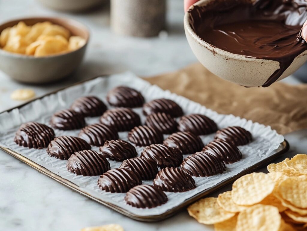 Step-by-step preparation of chocolate-covered potato chips