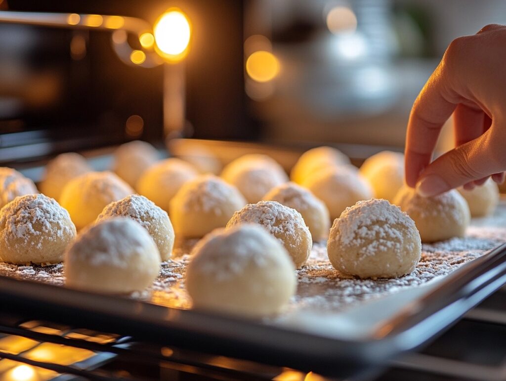 Cool Whip cookie dough balls on a baking tray