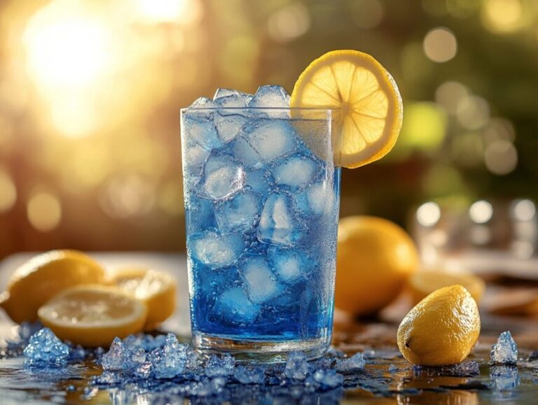 Electric Lemonade Cocktail in a tall glass with lemon garnish.