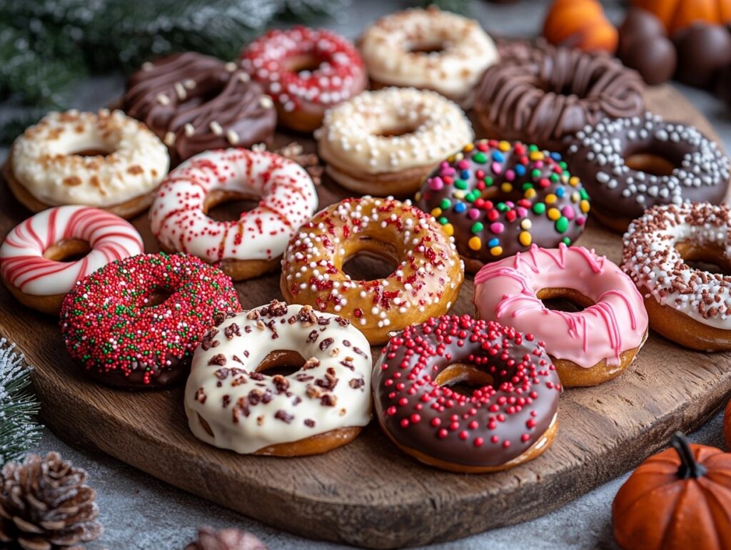 Holiday-themed white chocolate covered pretzels with colorful sprinkles