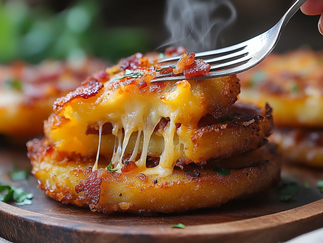 Crispy stuffed hash browns with melted cheese and bacon