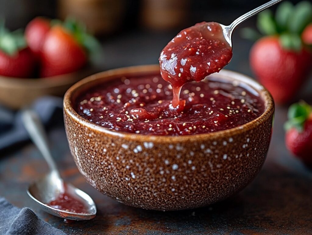 Dipping a donut into homemade strawberry glaze.