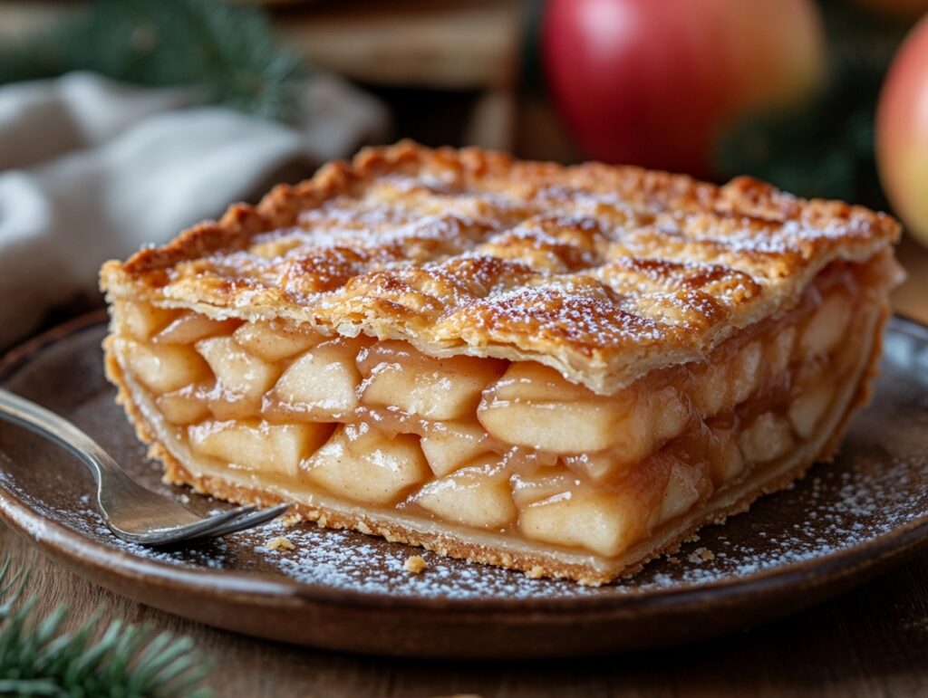 Mock Apple Pie made with Ritz crackers, sliced and plated
