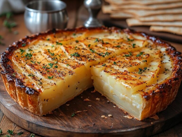 Traditional Passover potato pie with a crispy golden crust
