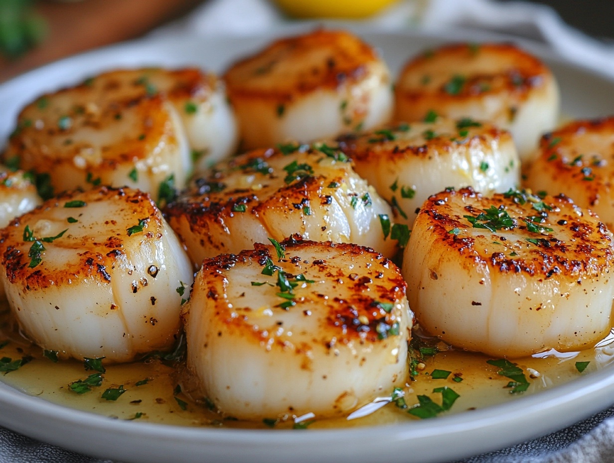 Golden seared sous vide scallops with lemon butter sauce