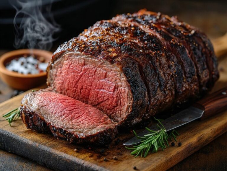 Smoked beef chuck roast with a crispy bark resting on a cutting board.