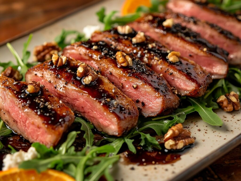 Smoked duck breast salad with arugula and balsamic glaze