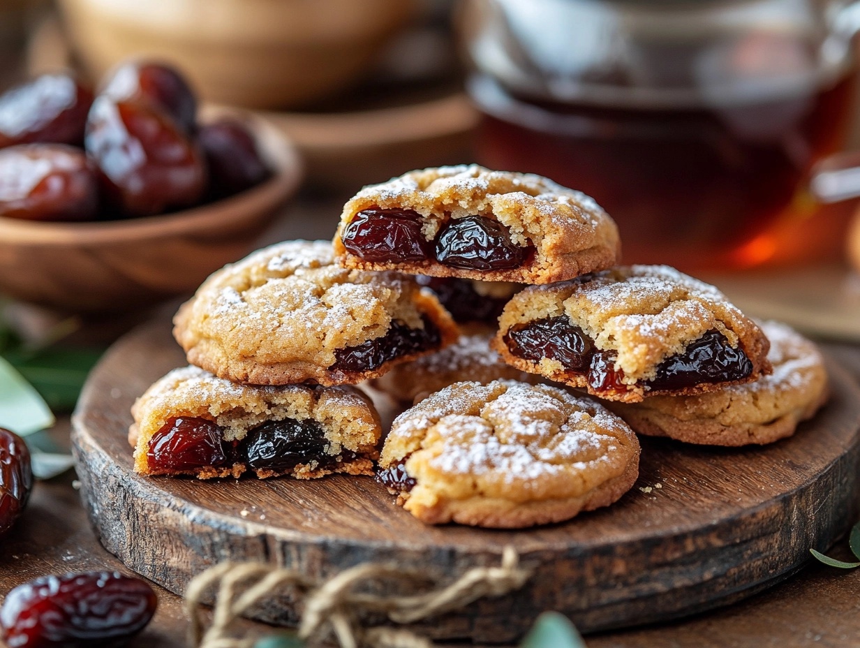 Freshly baked date cookies with a chewy center and crispy edges.