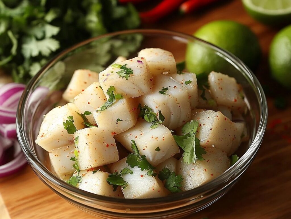  Fresh fish marinating in lime juice for an authentic ceviche recipe.