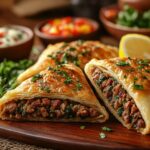 Crispy Arayes served with tahini sauce and fresh parsley