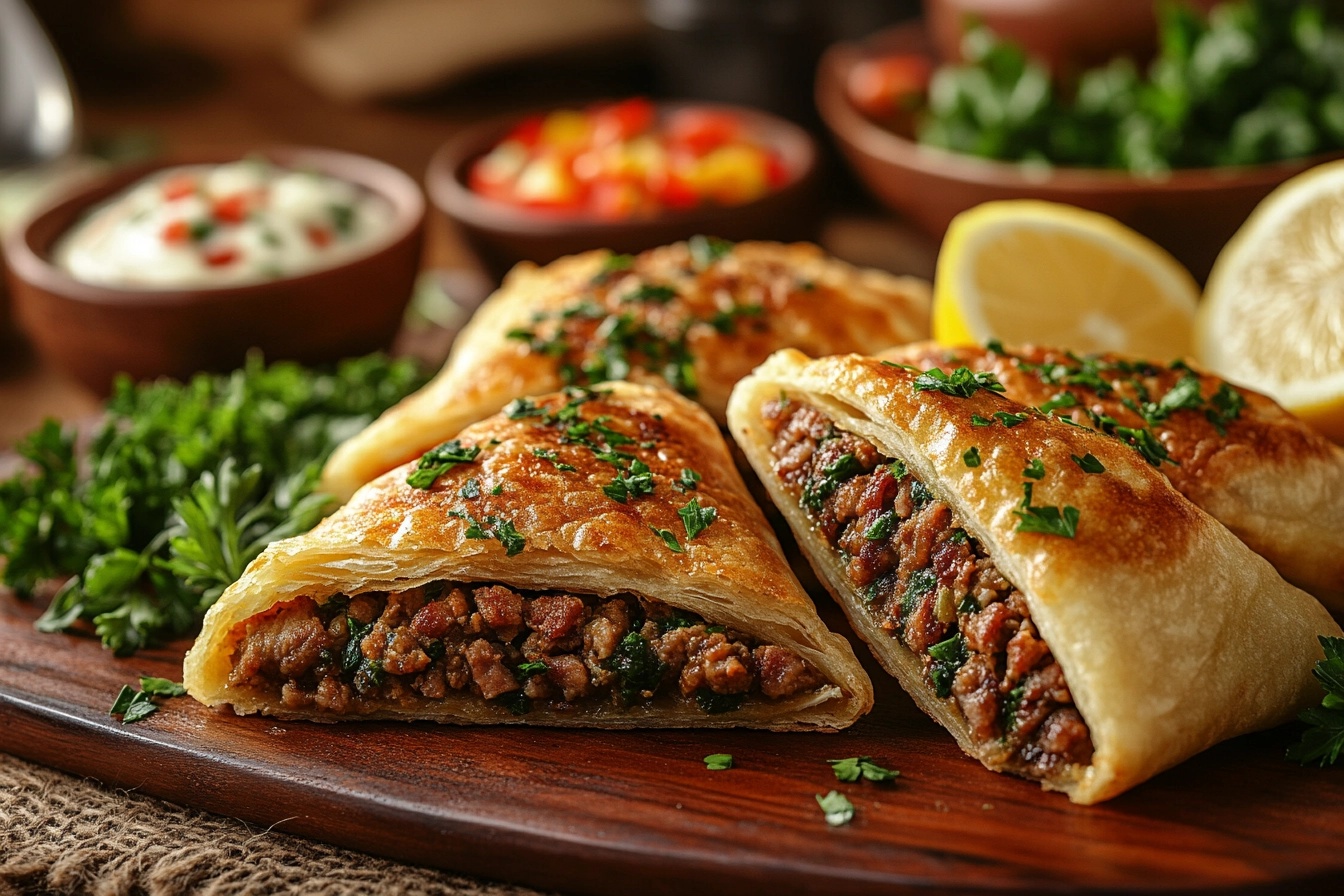 Crispy Arayes served with tahini sauce and fresh parsley