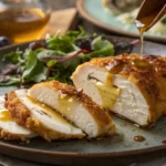 Crispy hot honey feta chicken with melted cheese and glaze