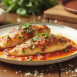 Marry Me Chicken plated with creamy sun-dried tomato sauce