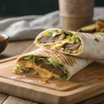 Big Mac Wrap sliced open on a cutting board showing fillings