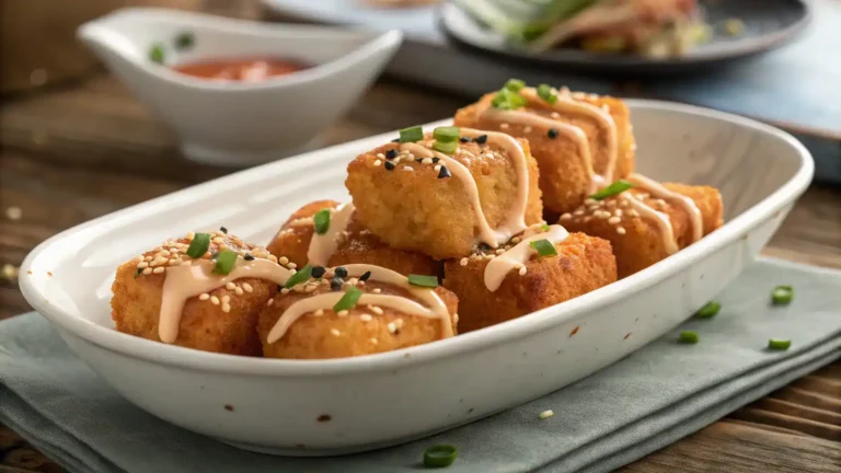 Crispy Bang Bang Salmon Bites served in a bowl with sauce