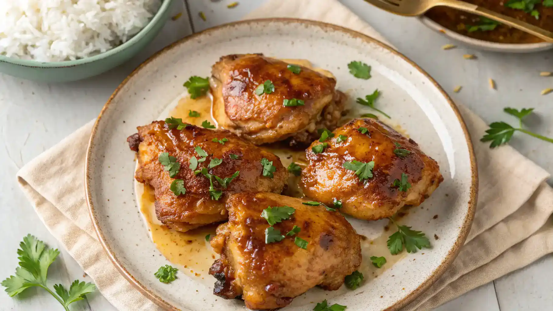 Crispy honey butter chicken glazed with sticky golden sauce