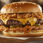 Double smash burger with melted cheese and crispy edges