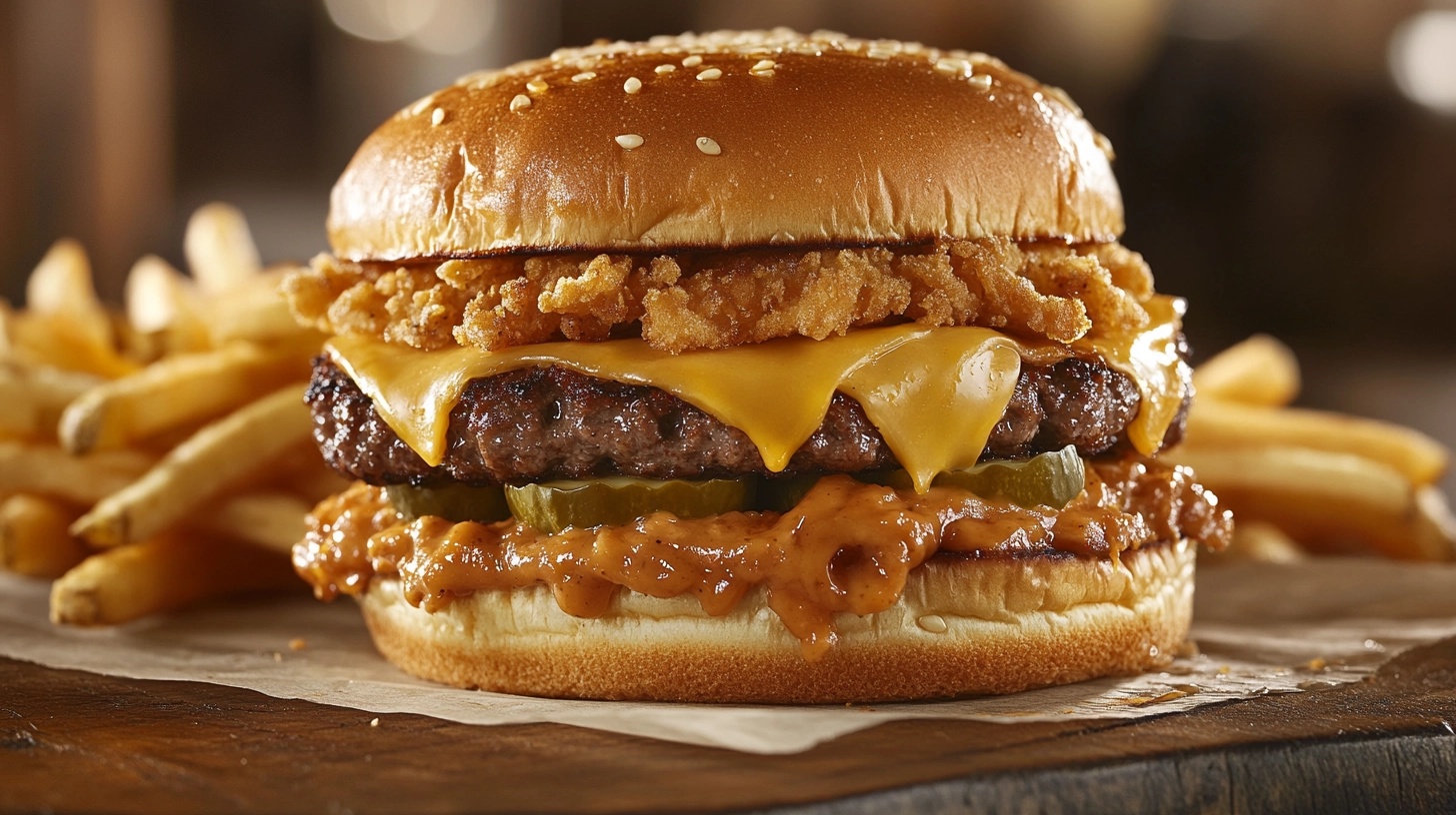 Double smash burger with melted cheese and crispy edges
