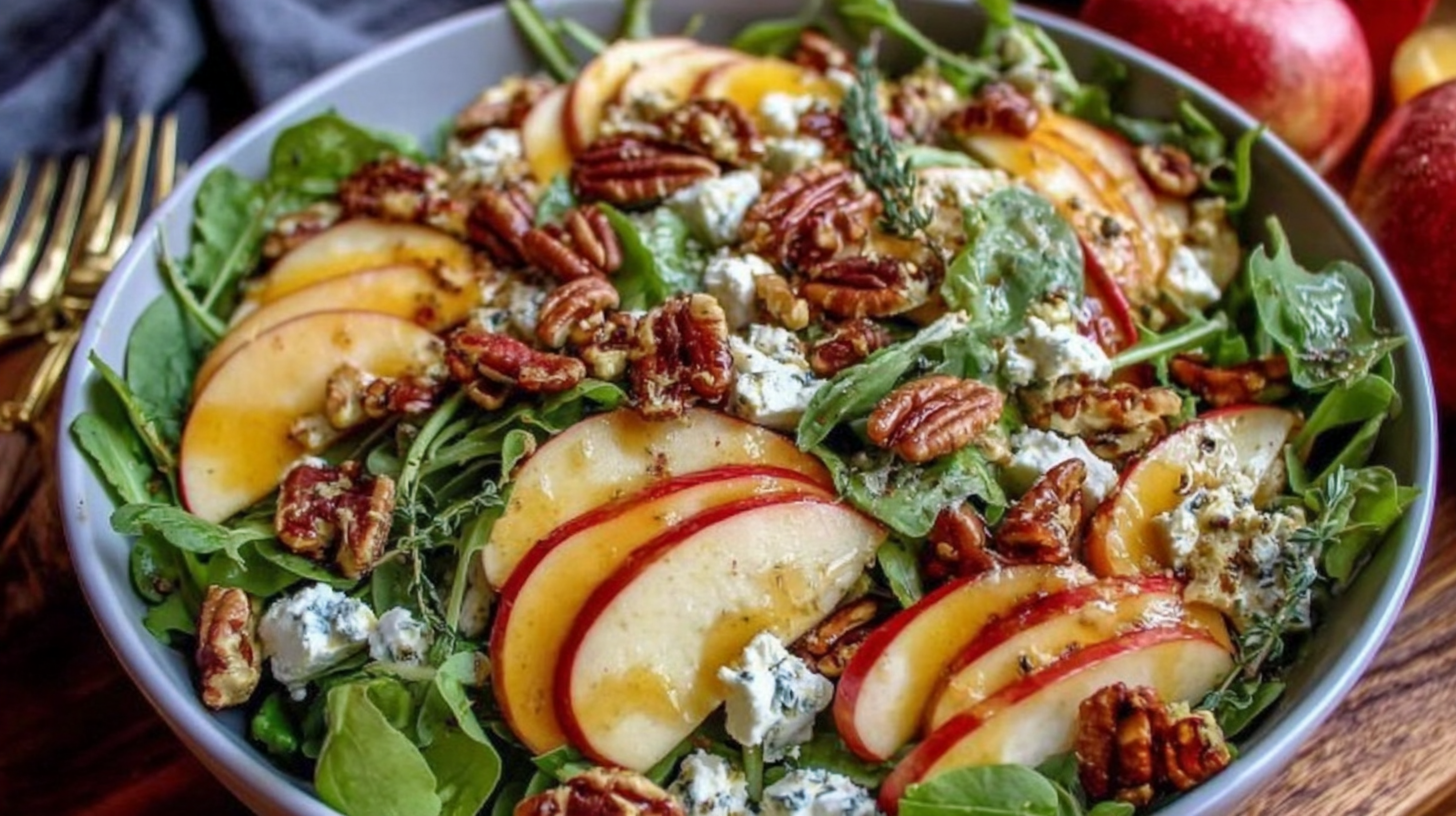 Autumn harvest apple and feta salad in a bowl