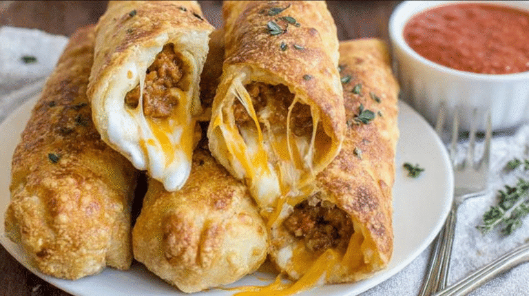 Cheesy taco sticks on a wooden board with dipping sauces