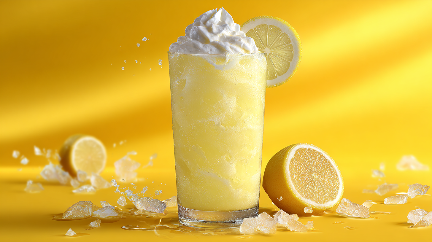 Frosted Lemonade in a glass with lemon garnish