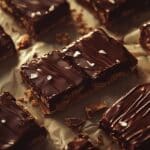 Chocolate ASMR bars on parchment with glossy drizzle