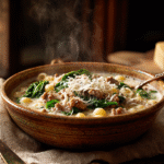 Creamy Parmesan Italian Sausage Ditalini Soup in a rustic bowl