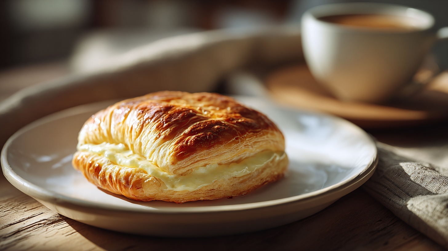 Flaky easy cheese danish with puff pastry on a brunch table