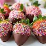 Chocolate-dipped strawberries with Easter decorations