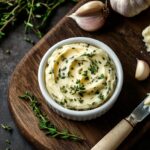 Fresh Garlic Herb Butter in Ramekin with Herbs