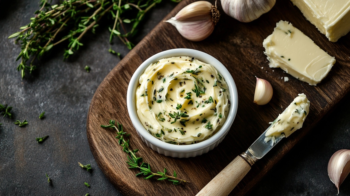Fresh Garlic Herb Butter in Ramekin with Herbs