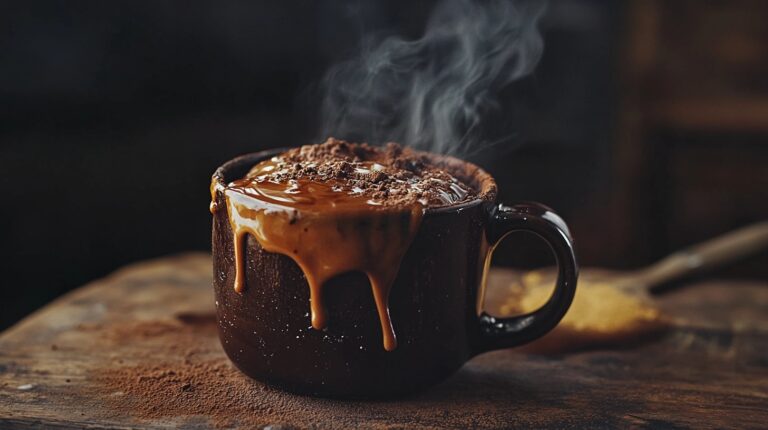 High-protein lava chocolate mug cake in a mug