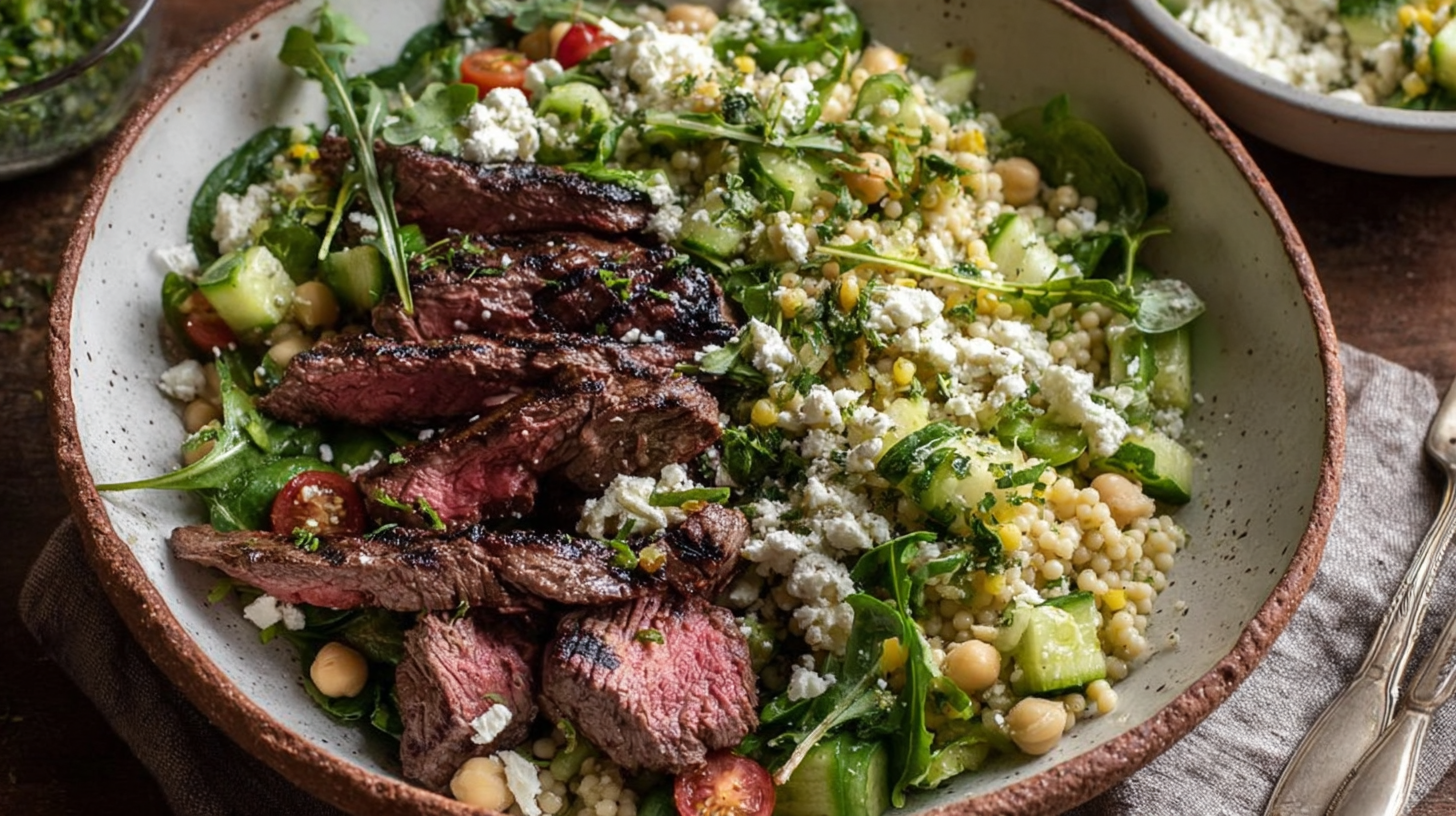 Grilled skirt steak with lemon herb