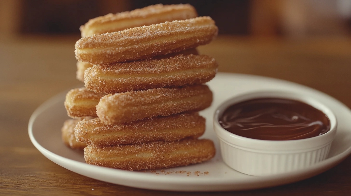 Churros rolled in cinnamon sugar with chocolate dip