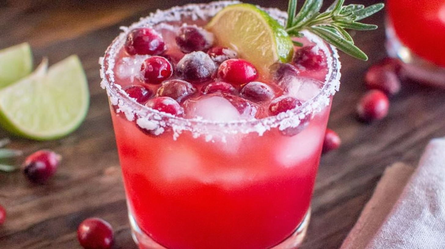 Festive mistletoe margarita with cranberries and lime