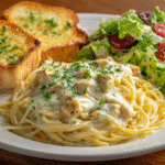 erved plate of CrockPot Chicken Spaghetti with sides