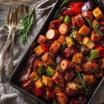 Sheet pan honey garlic kielbasa with sweet potatoes and veggies