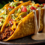 Crispy smash burger taco on a rustic plate