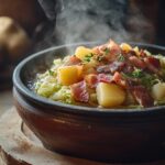 Hearty Irish bacon, cabbage, and potatoes in a rustic bowl