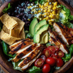 Spicy Southwest Chicken Salad with grilled chicken and fresh toppings