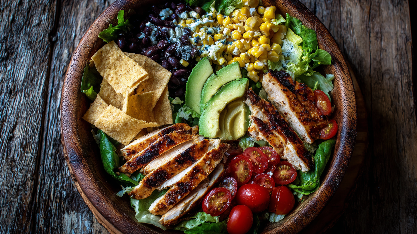 Spicy Southwest Chicken Salad with grilled chicken and fresh toppings