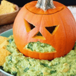 Barfing pumpkin guacamole Halloween appetizer