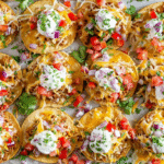 Mini Sheet Pan Tostadas topped with colorful ingredients