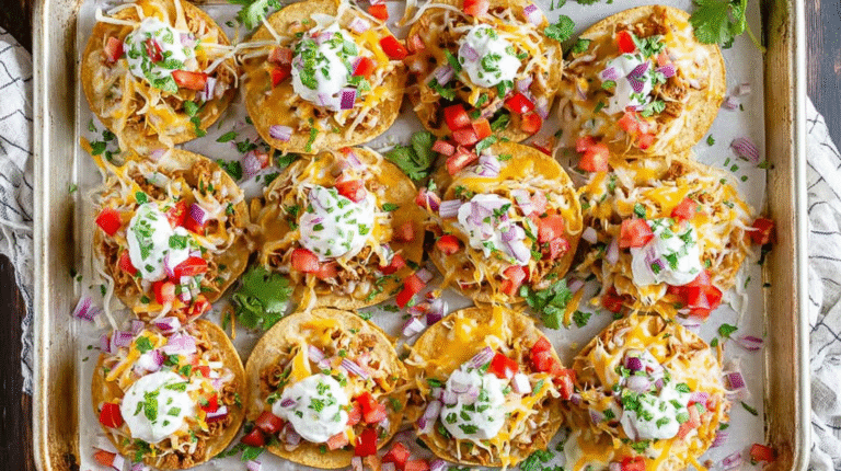 Mini Sheet Pan Tostadas topped with colorful ingredients